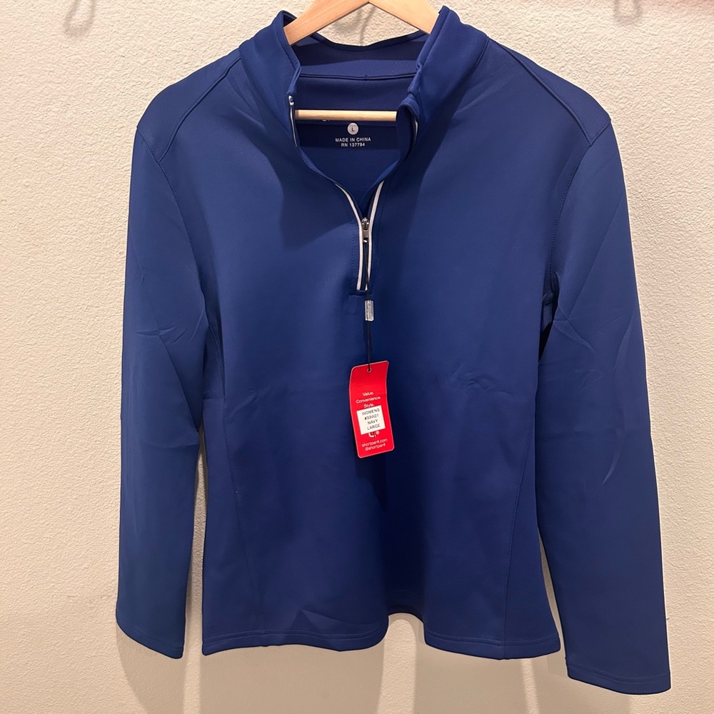 Short Par 4 | Navy 1/4 Zip Mock Neck Performance Top | Women's Size L‎